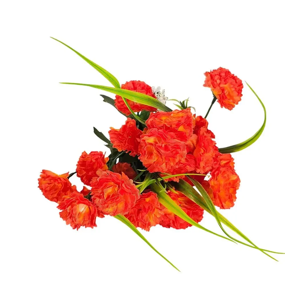 Orange Artificial Carnation Flower Bushes Faux Floral Greenery 11